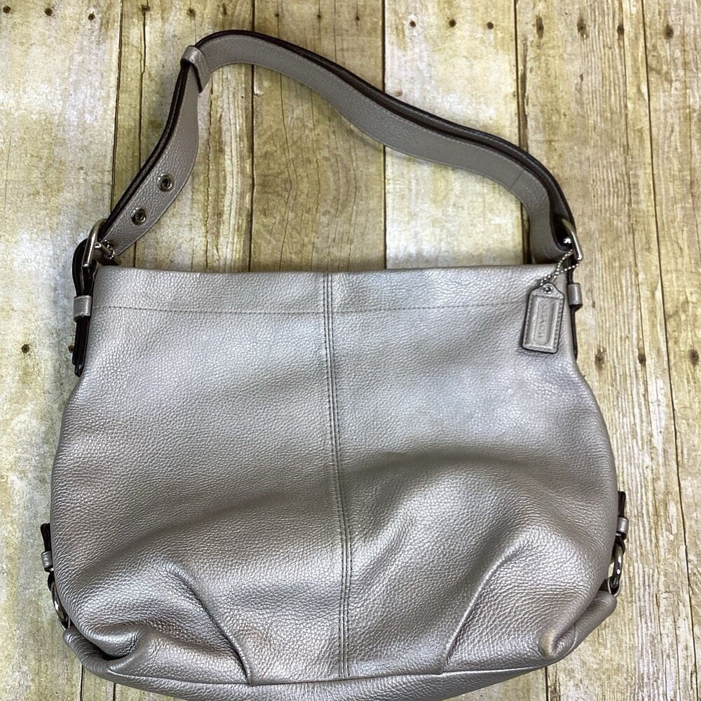 Coach Legacy Leather Metallic Silver Slouchy Hobo Shoulder Bag Pebbled F15034